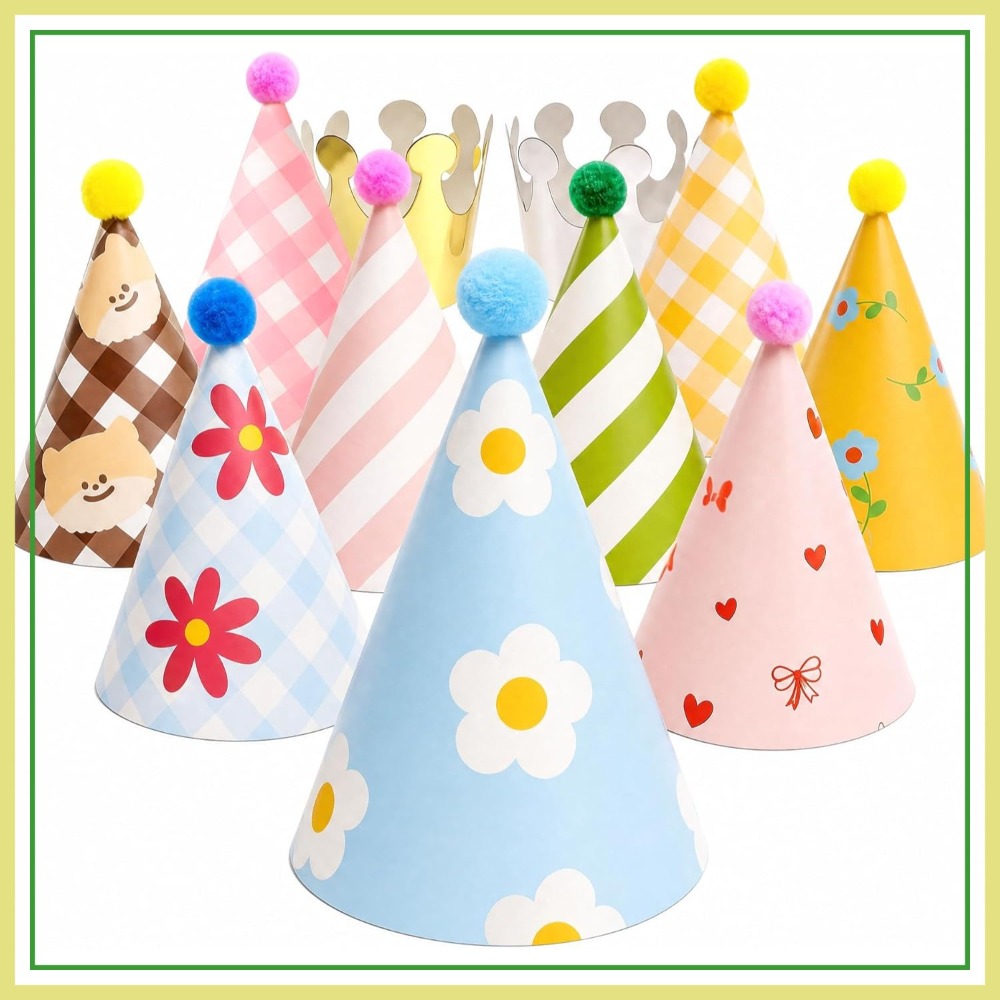 Party Hat Cone - 11 Pack Party Hats with Pom