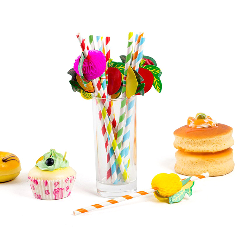 Paper Straw Color - 50pcs/lot 20cm 3D Fruit Cocktail Straws