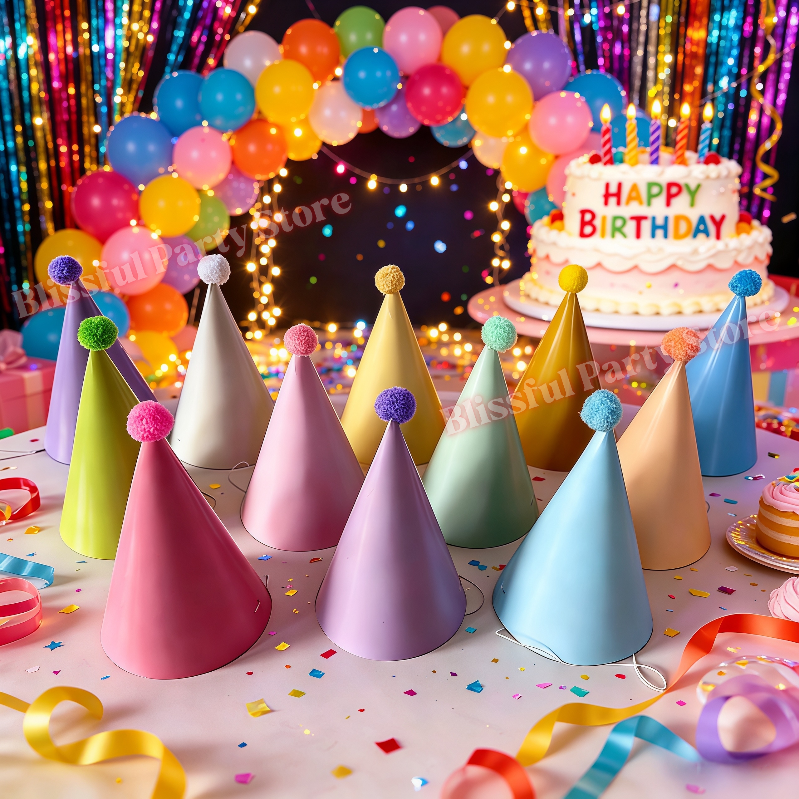 Colorful Birthday Party Hats M - Party Hat Cone บทวิจารณ์และราคา