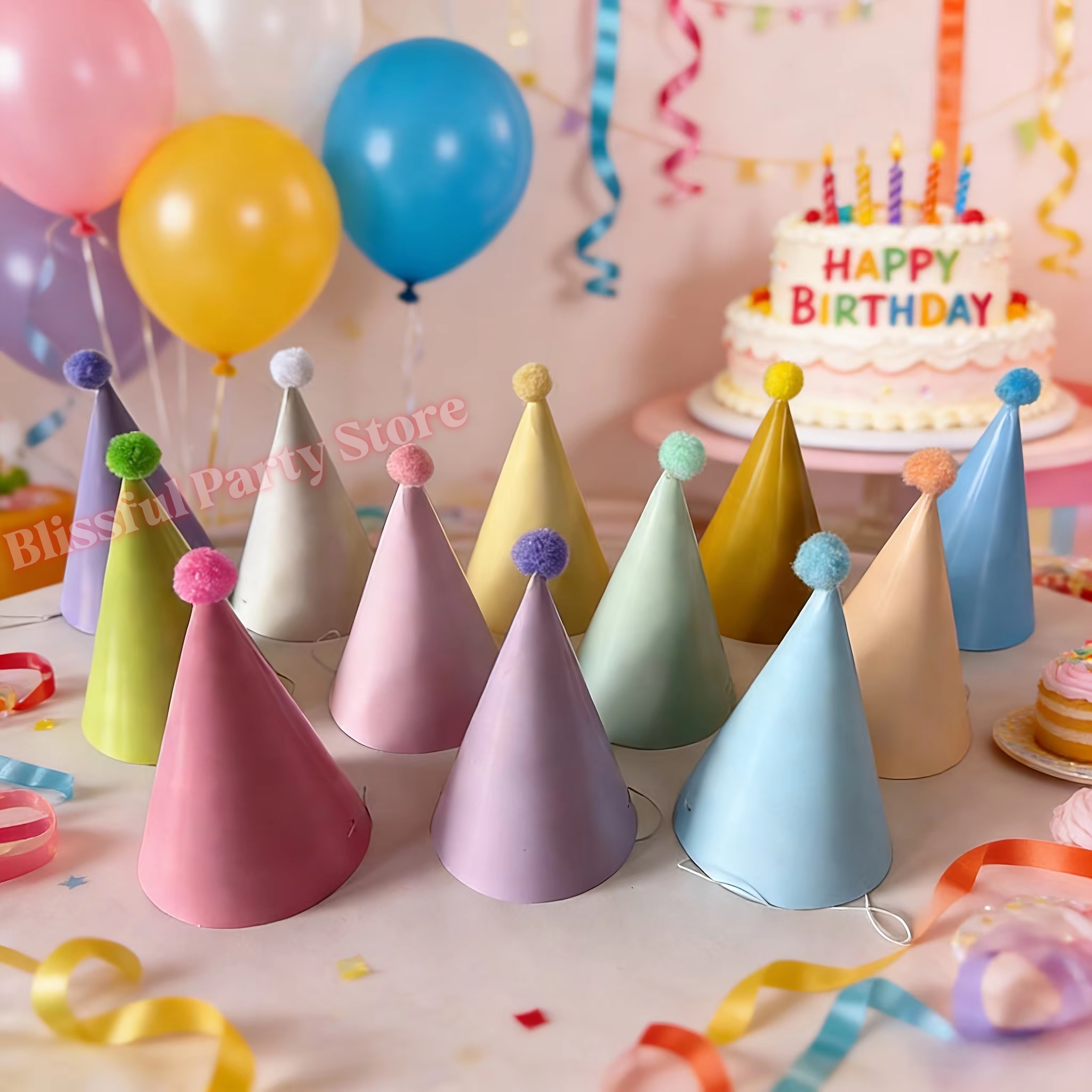 Colorful Birthday Party Hats M - Party Hat Cone บทวิจารณ์และราคา