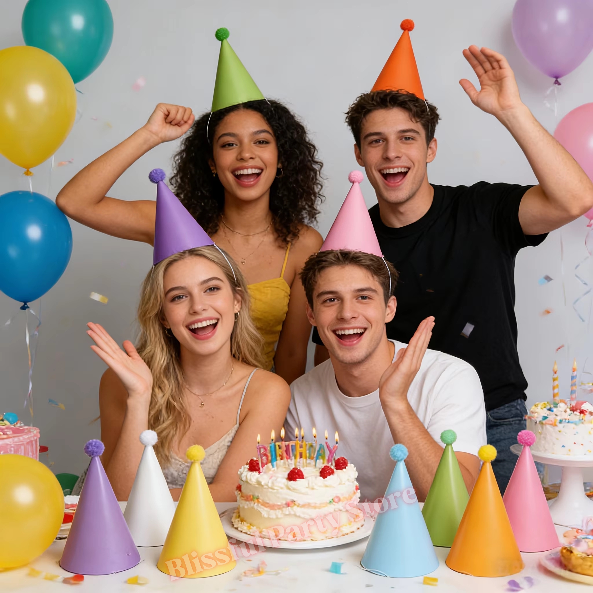 Colorful Birthday Party Hats M - Party Hat Cone บทวิจารณ์และราคา