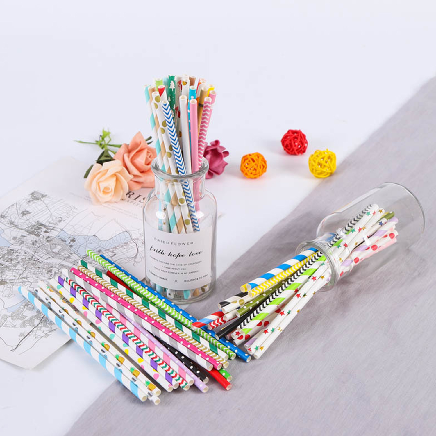 25 Pcs Colorful Disposable Pap - Paper Straw Color บทวิจารณ์และราคา