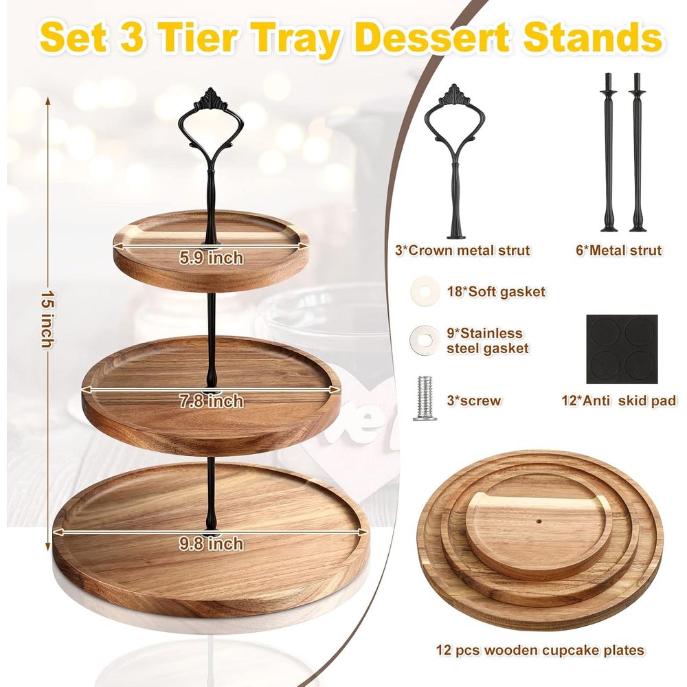 3 Set 3 Tier Wood Cupcake Stan - Cupcake Stand Tier บทวิจารณ์และราคา
