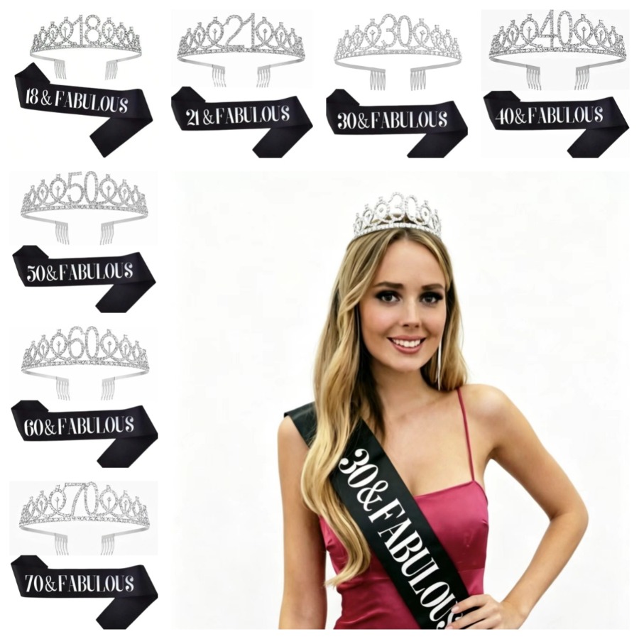 Glitter Silvery Birthday Tiara - Birthday Sash Glitter บทวิจารณ์และราคา