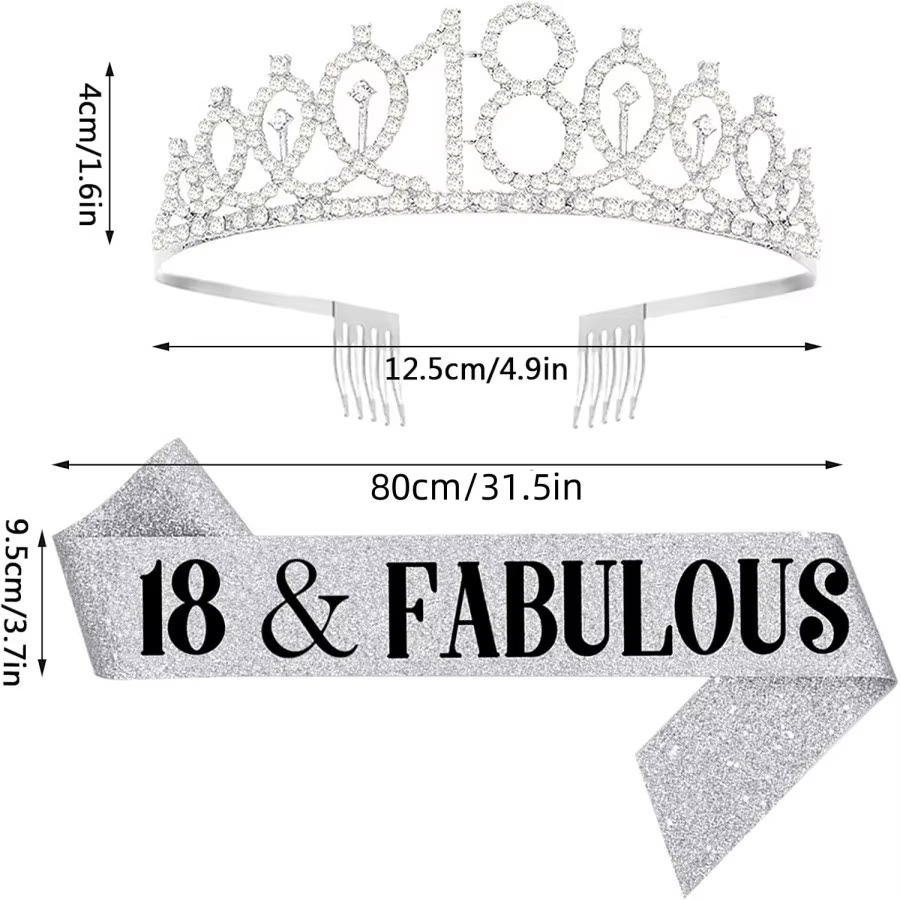 Glitter Silvery Birthday Tiara - Birthday Sash Glitter บทวิจารณ์และราคา
