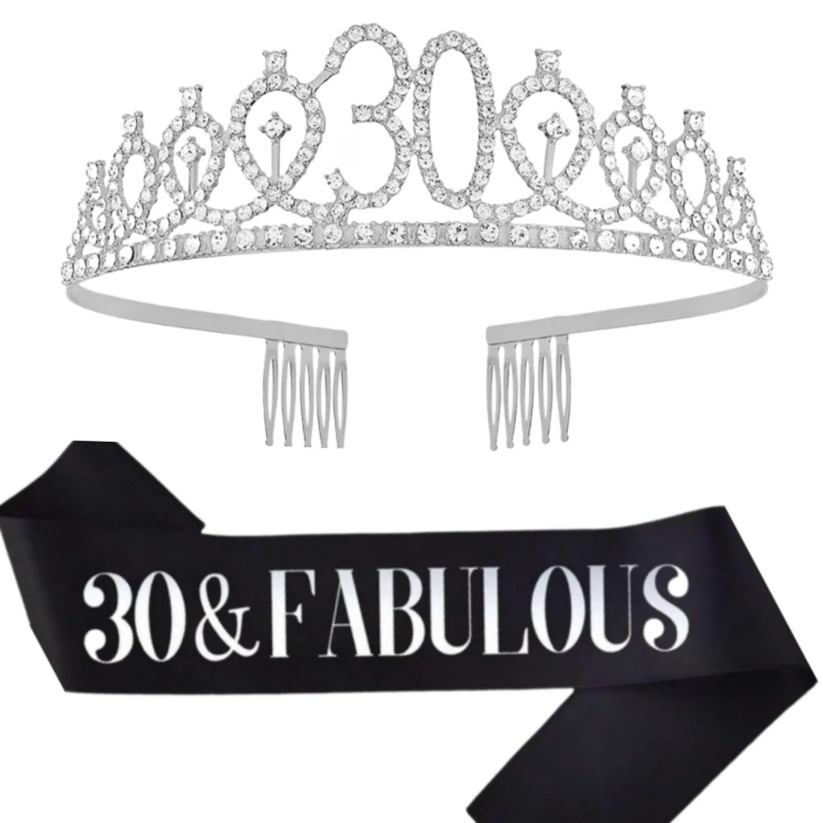 Glitter Silvery Birthday Tiara - Birthday Sash Glitter บทวิจารณ์และราคา