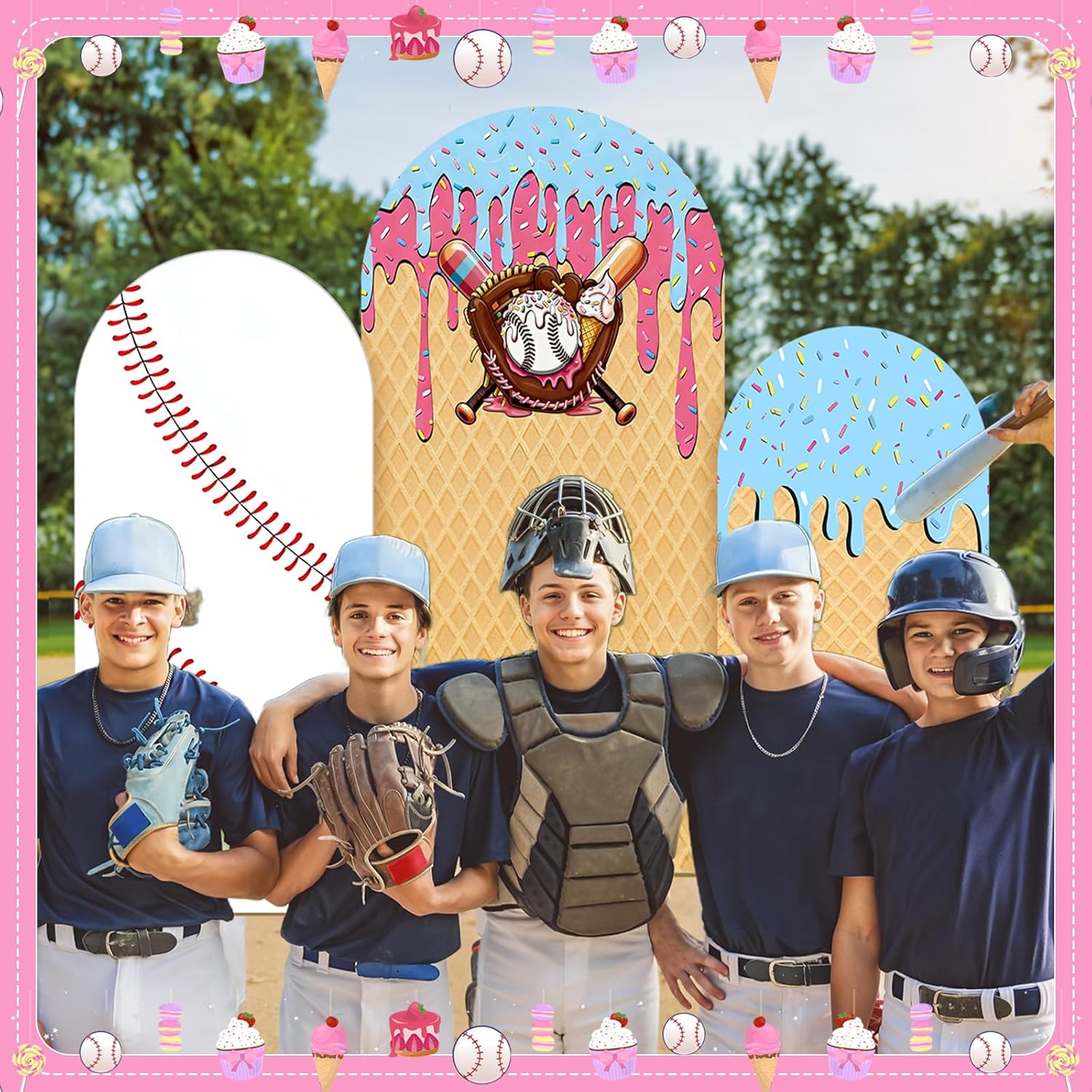 Baseball Ice Cream Drip Arch B - Dessert Table Backdrop บทวิจารณ์และราคา