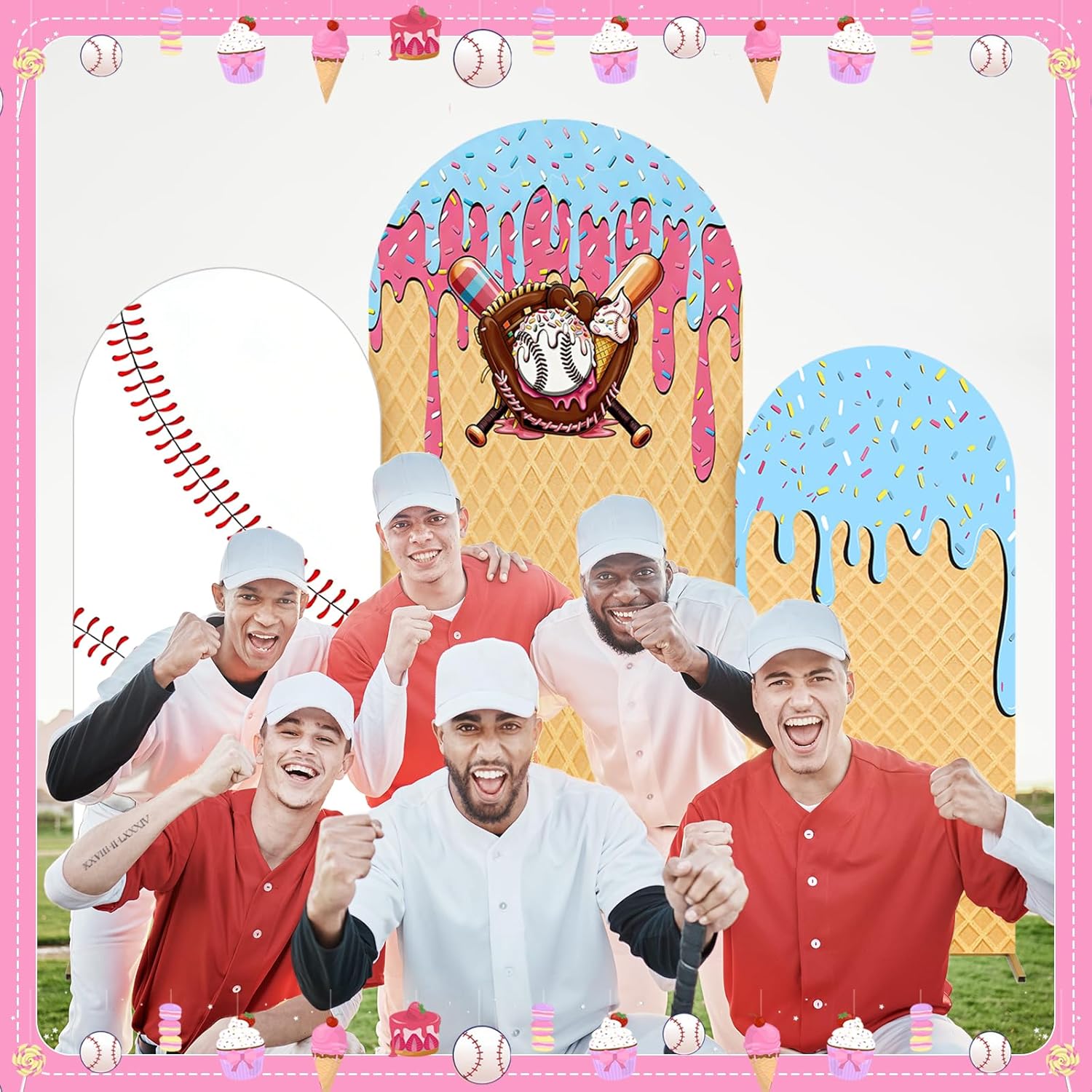 Baseball Ice Cream Drip Arch B - Dessert Table Backdrop บทวิจารณ์และราคา
