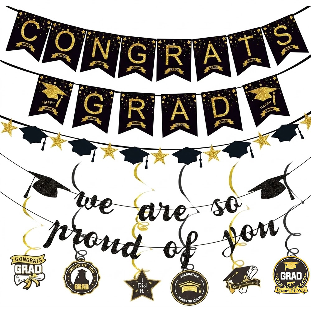 Graduation Party Decoration Se - Party Banner Gold บทวิจารณ์และราคา