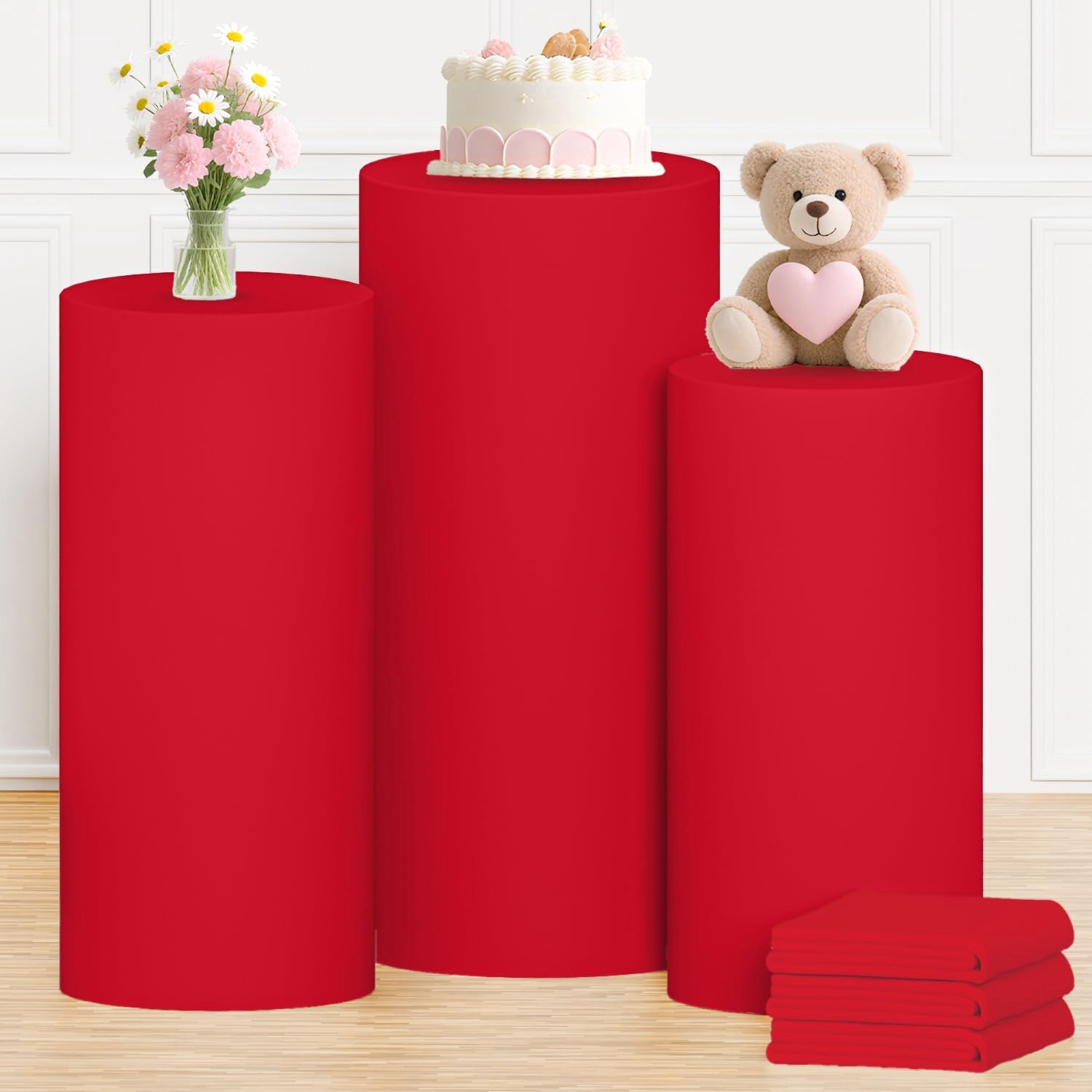 Yeele Red Cylinder Stand Cover - Dessert Table Backdrop บทวิจารณ์และราคา