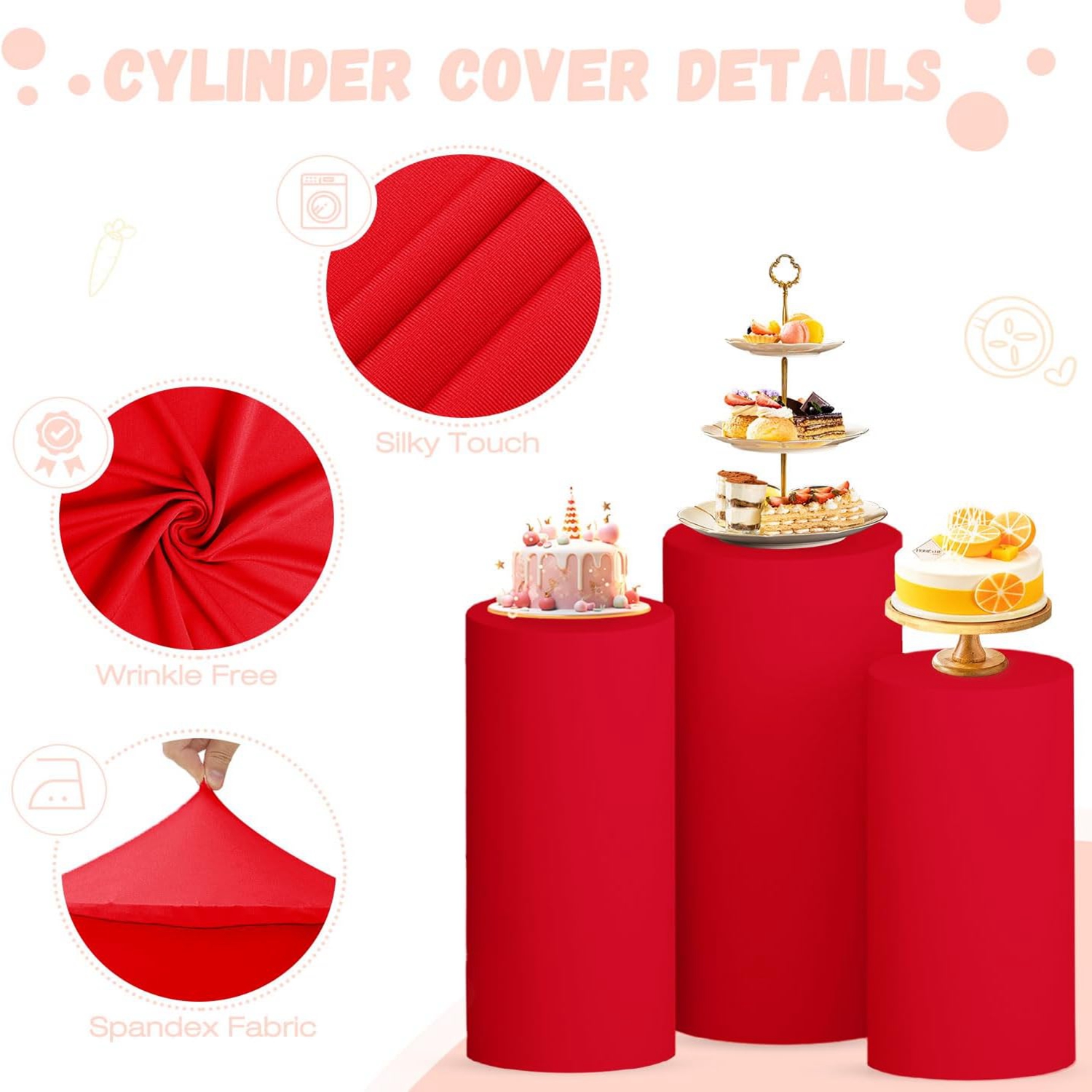 Yeele Red Cylinder Stand Cover - Dessert Table Backdrop บทวิจารณ์และราคา