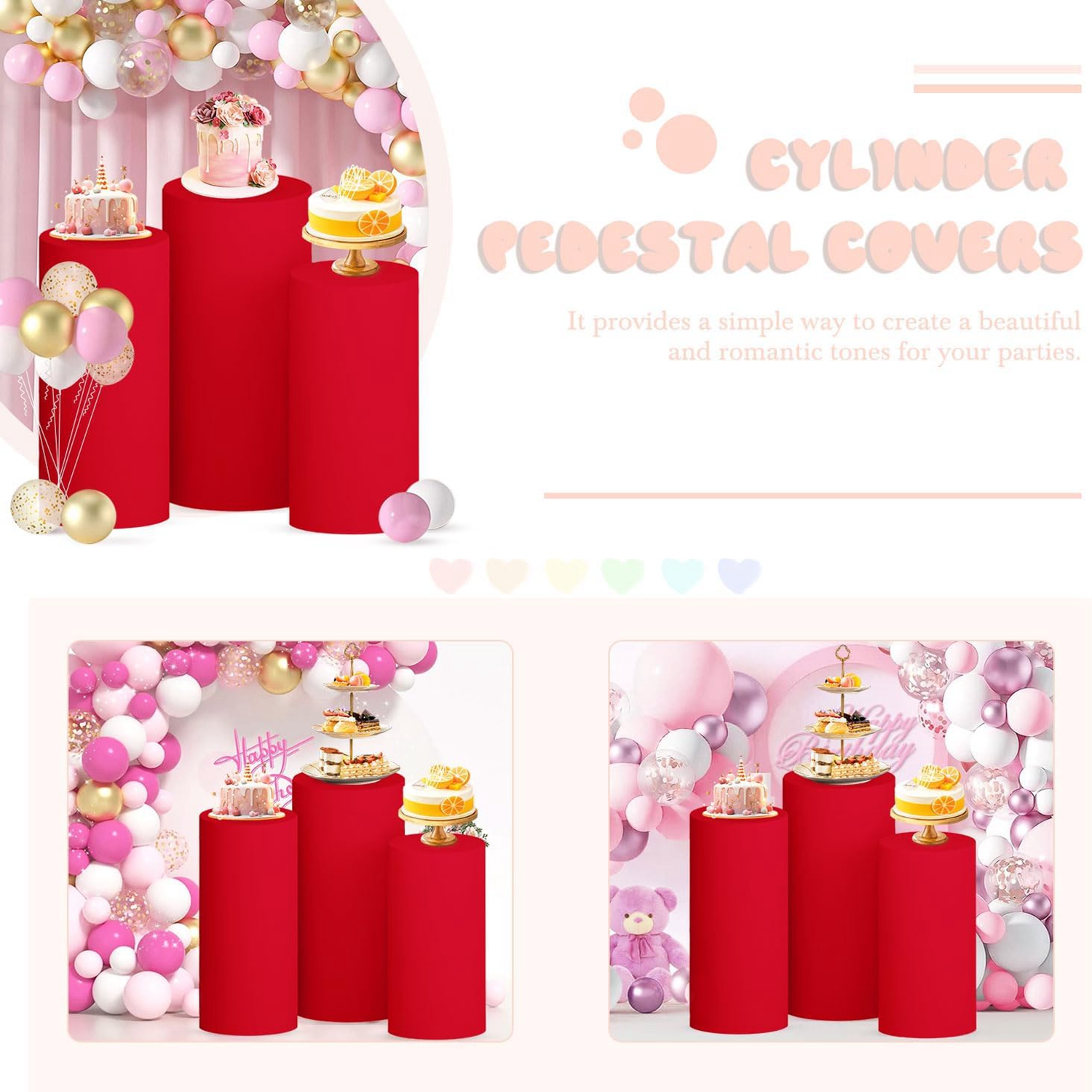 Yeele Red Cylinder Stand Cover - Dessert Table Backdrop บทวิจารณ์และราคา