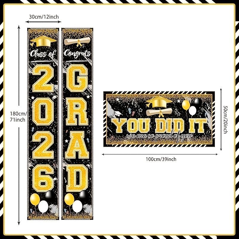 2D 3Pcs 2026 Graduation Banner - Party Banner Gold บทวิจารณ์และราคา