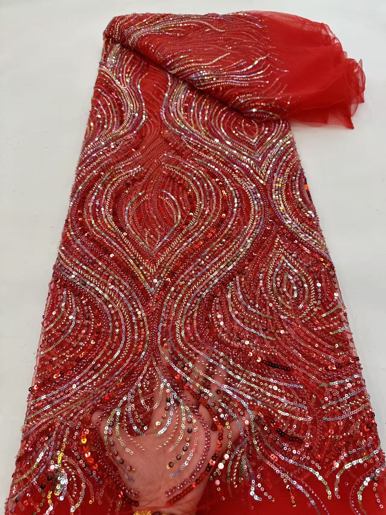 Luxury Red African Beaded Mesh - Glitter Tablecloth บทวิจารณ์และราคา