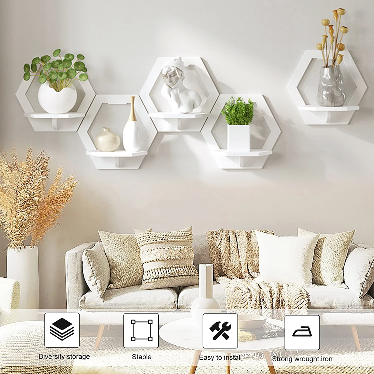 3Pcs Hexagon Wall Shelf Punch  - Flower Wall Panel บทวิจารณ์และราคา