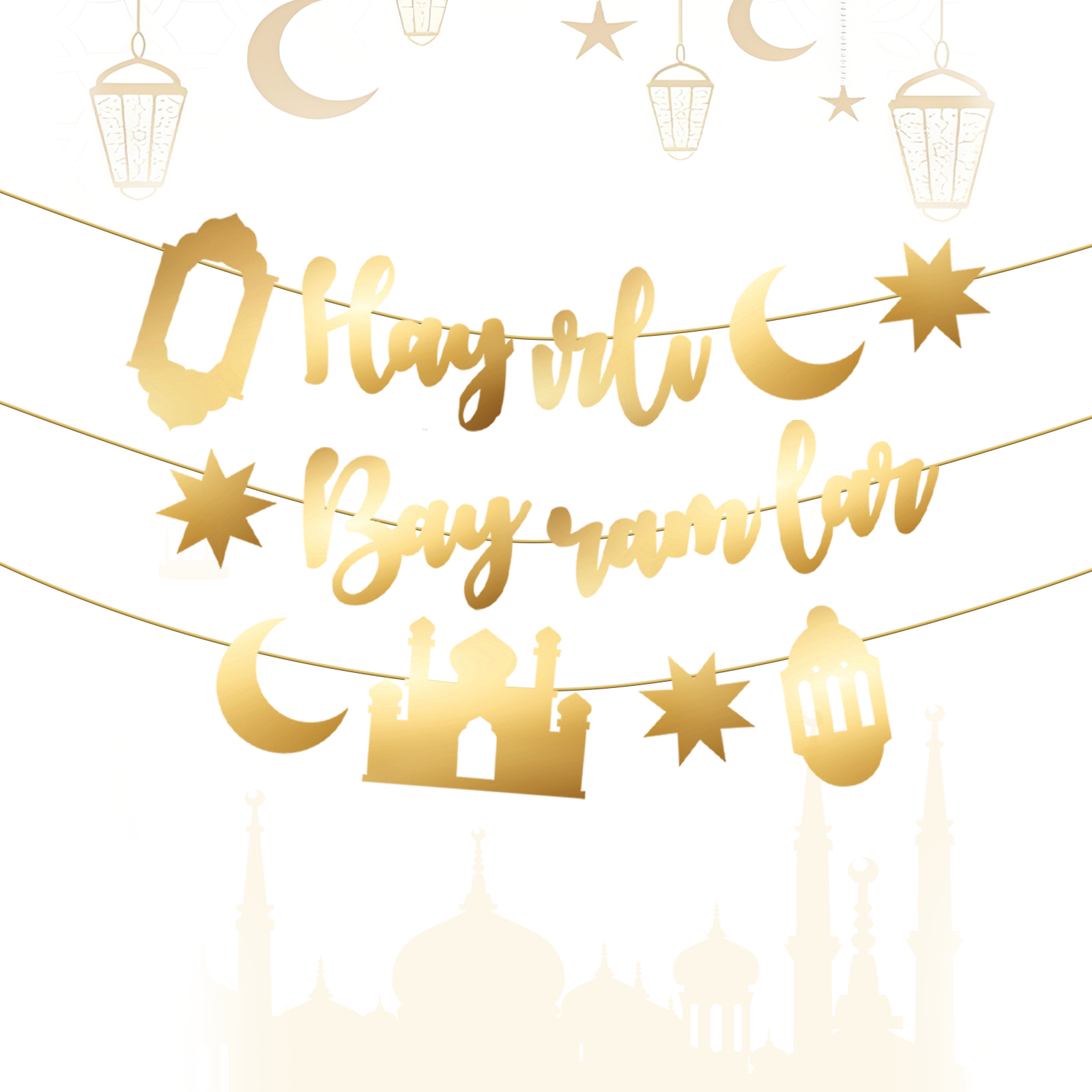 Hayirli Bayramlar Garland Deco - Party Banner Gold บทวิจารณ์และราคา