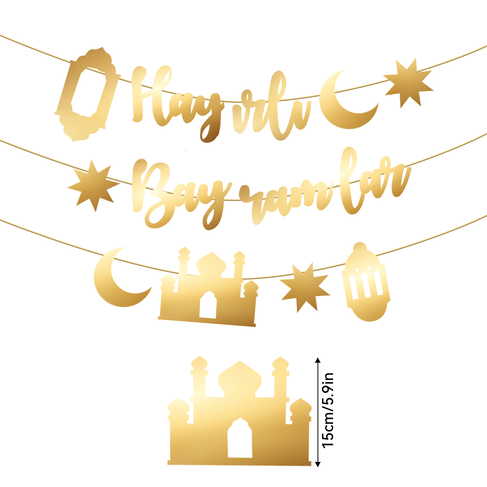 Hayirli Bayramlar Garland Deco - Party Banner Gold บทวิจารณ์และราคา