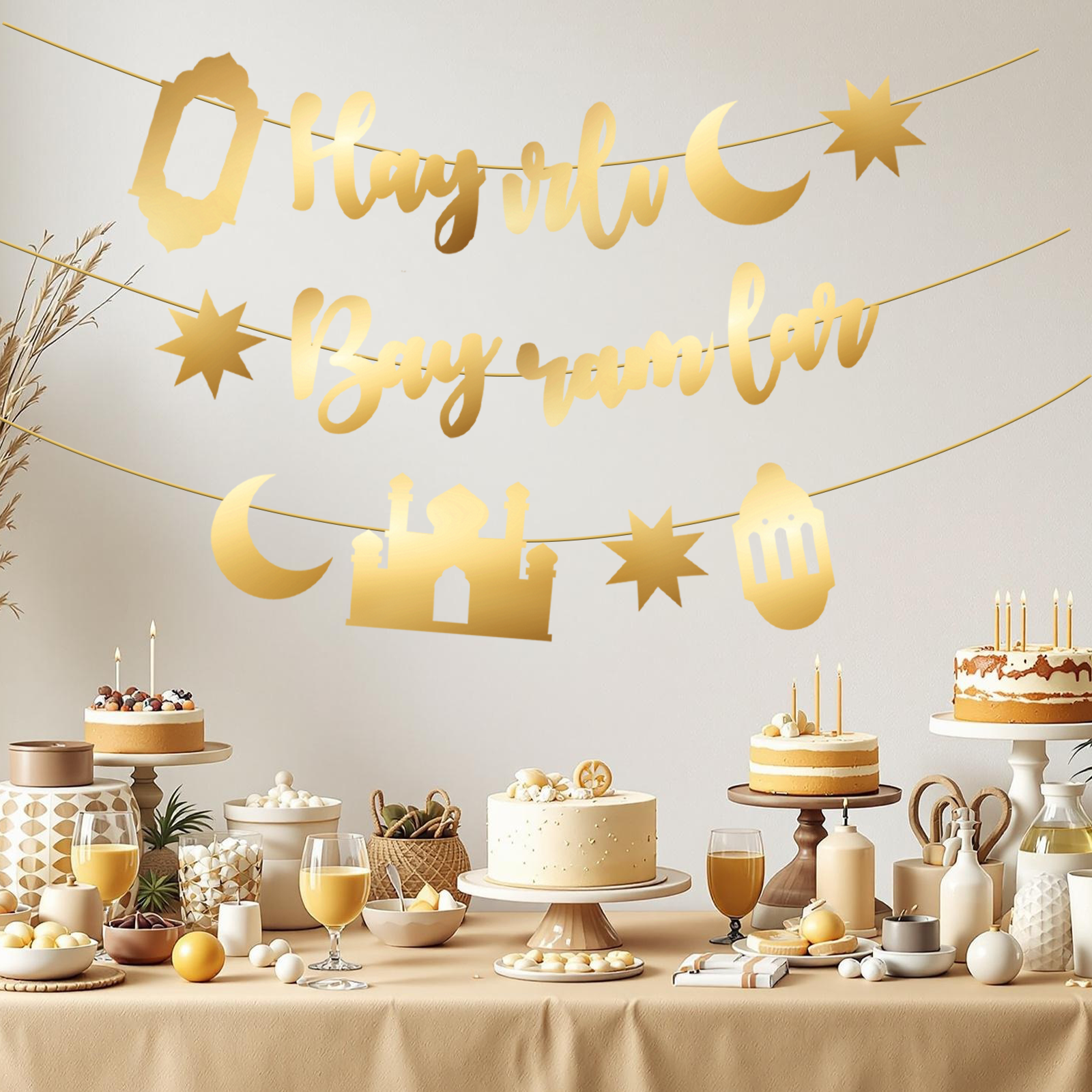 Hayirli Bayramlar Garland Deco - Party Banner Gold บทวิจารณ์และราคา