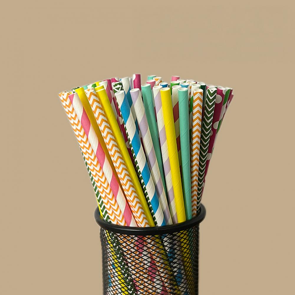 100Pcs Colorful Striped Print  - Paper Straw Color บทวิจารณ์และราคา