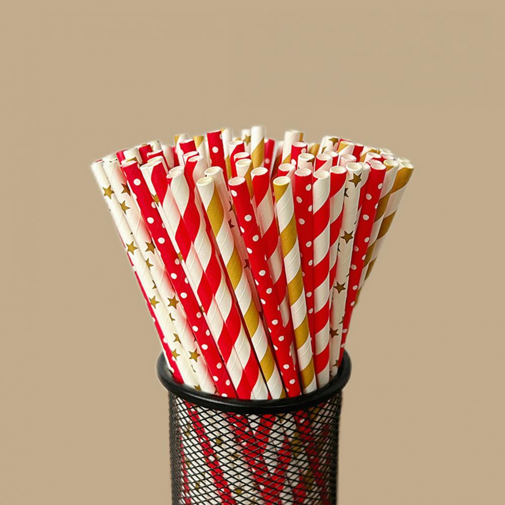 100Pcs Colorful Striped Print  - Paper Straw Color บทวิจารณ์และราคา