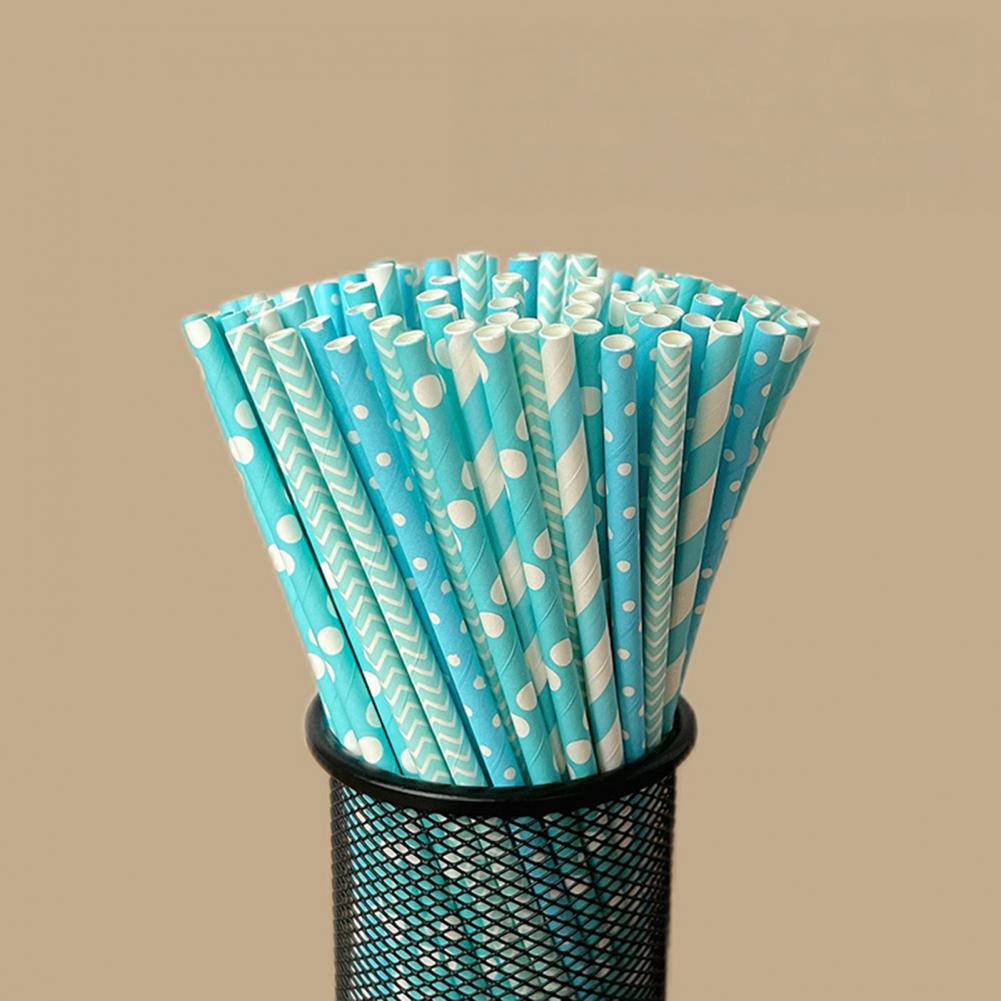 100Pcs Colorful Striped Print  - Paper Straw Color บทวิจารณ์และราคา