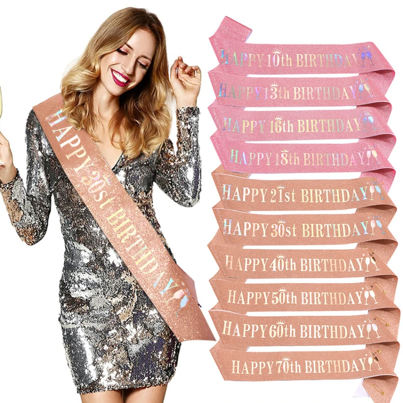 Happy 10th 13th 16th 21st 30th - Birthday Sash Glitter บทวิจารณ์และราคา