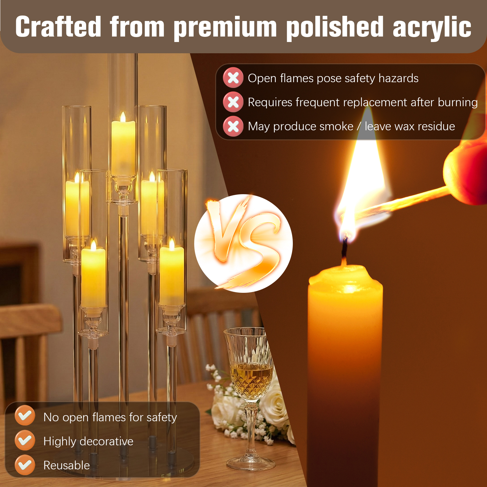 20/10PCS 5 Arm Acrylic Candles - Centerpiece Stick บทวิจารณ์และราคา