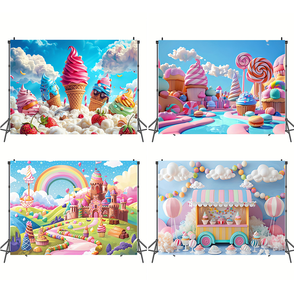Sweet Ice Cream Theme Backdrop - Dessert Table Backdrop บทวิจารณ์และราคา
