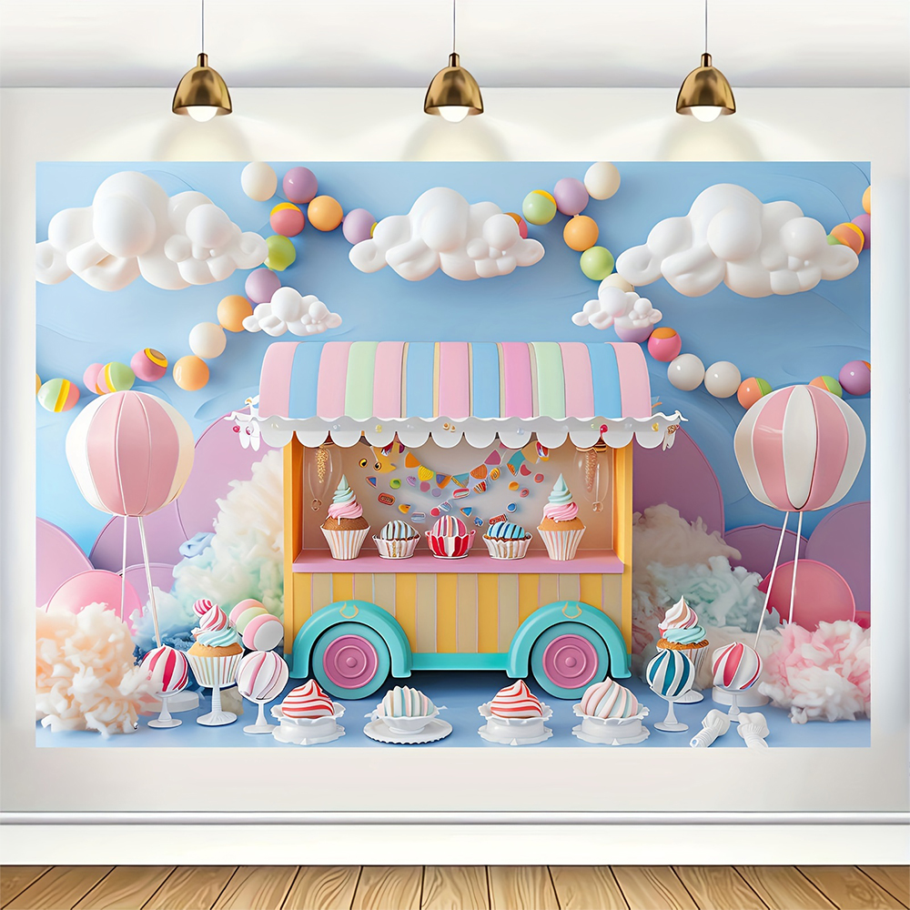 Sweet Ice Cream Theme Backdrop - Dessert Table Backdrop บทวิจารณ์และราคา