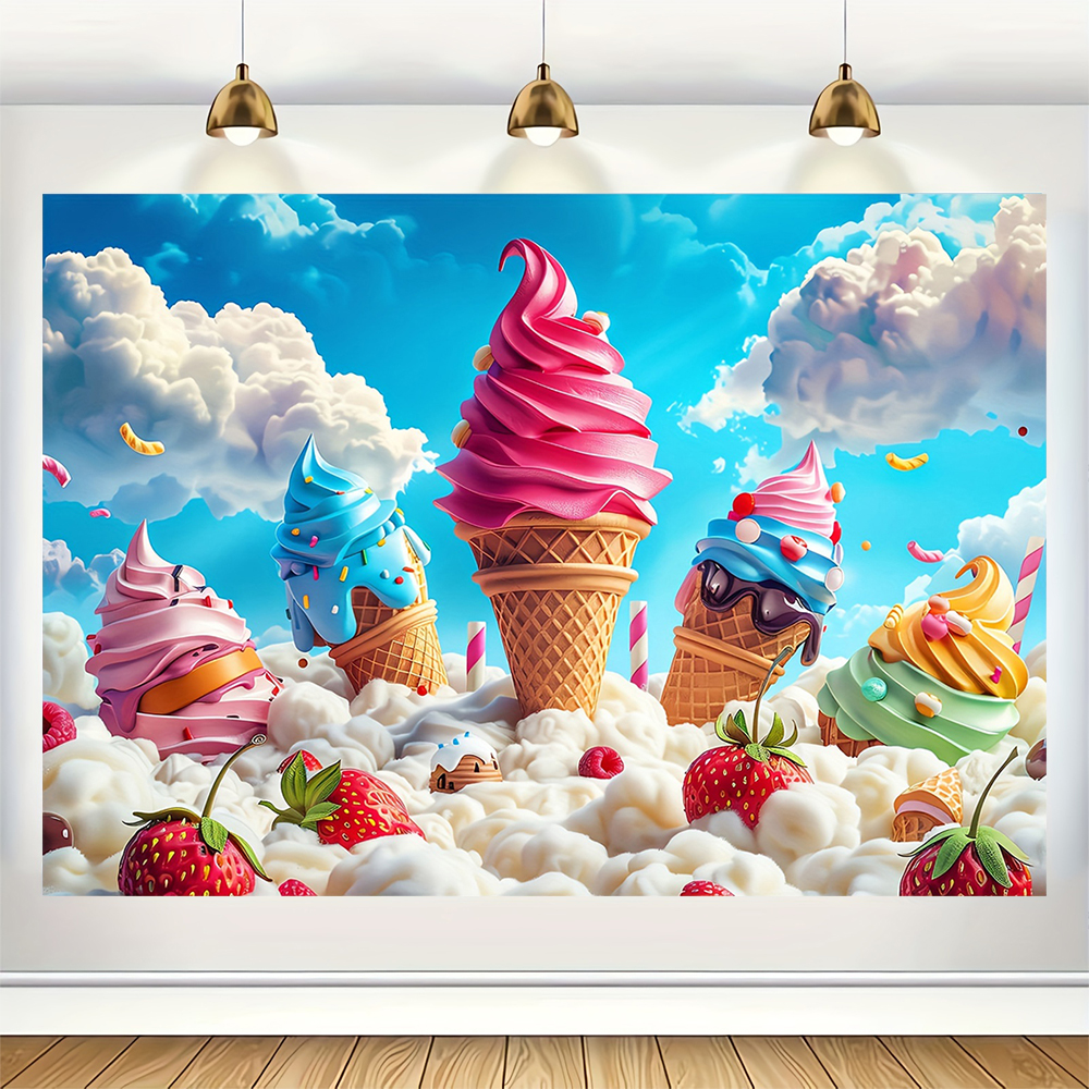 Sweet Ice Cream Theme Backdrop - Dessert Table Backdrop บทวิจารณ์และราคา