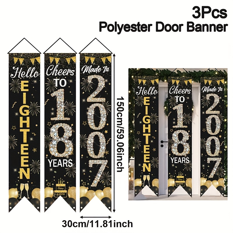 2D 3Pcs 18th Birthday Door Ban - Party Banner Gold บทวิจารณ์และราคา