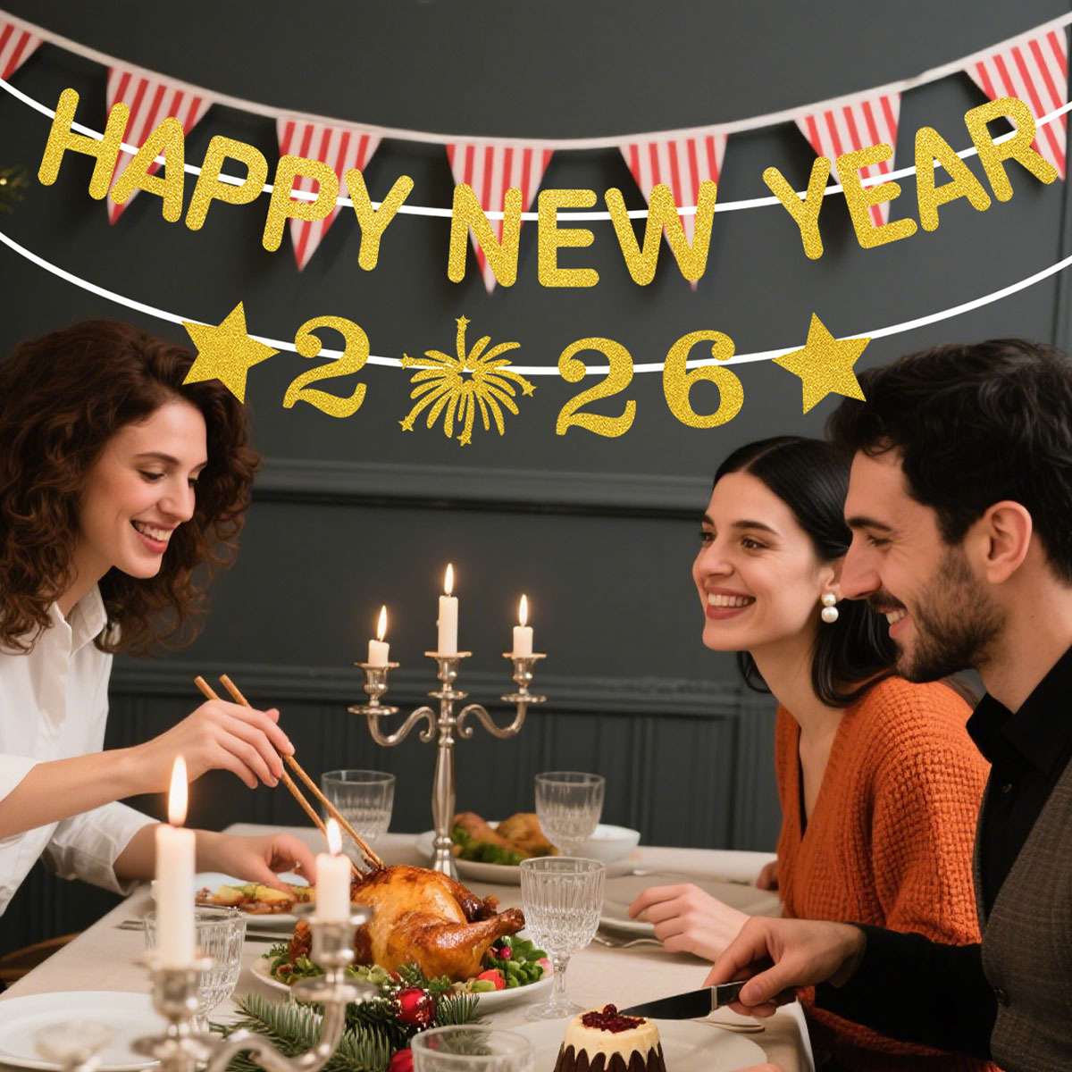 1Set 2026 Happy New Year Decor - Party Banner Gold บทวิจารณ์และราคา