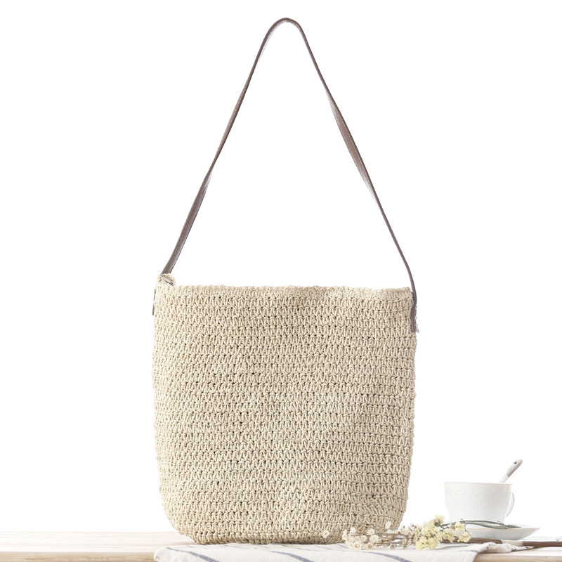 Straw Shoulder Woven Beach Sol - Paper Straw Color บทวิจารณ์และราคา
