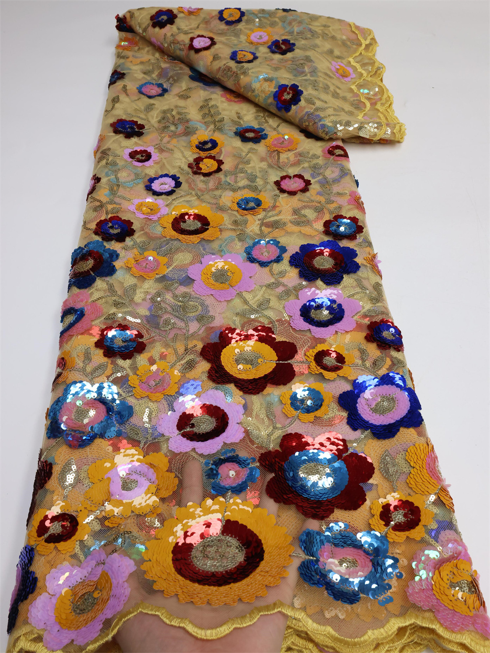 Mesh African Lace Fabric 2025  - Glitter Tablecloth บทวิจารณ์และราคา