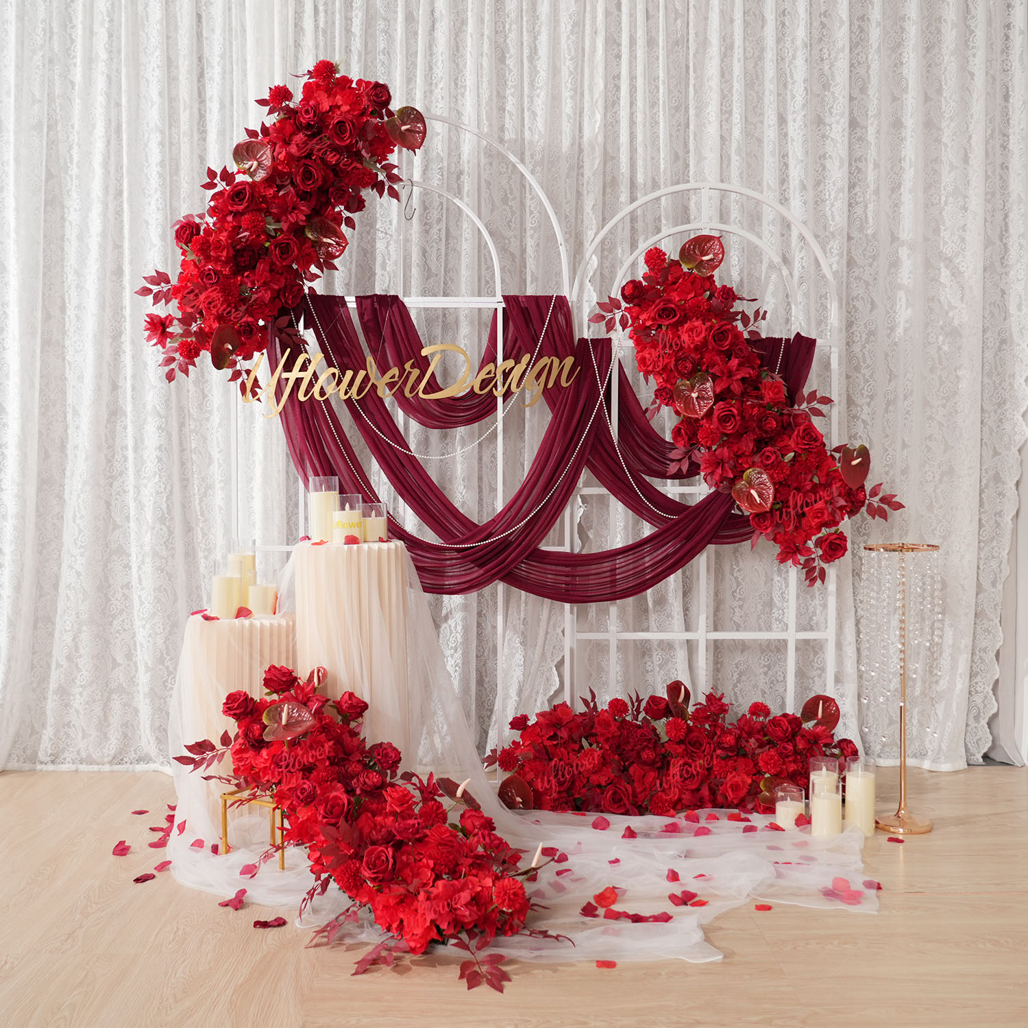 Uflower Red Flower Row Wedding - Flower Wall Panel บทวิจารณ์และราคา