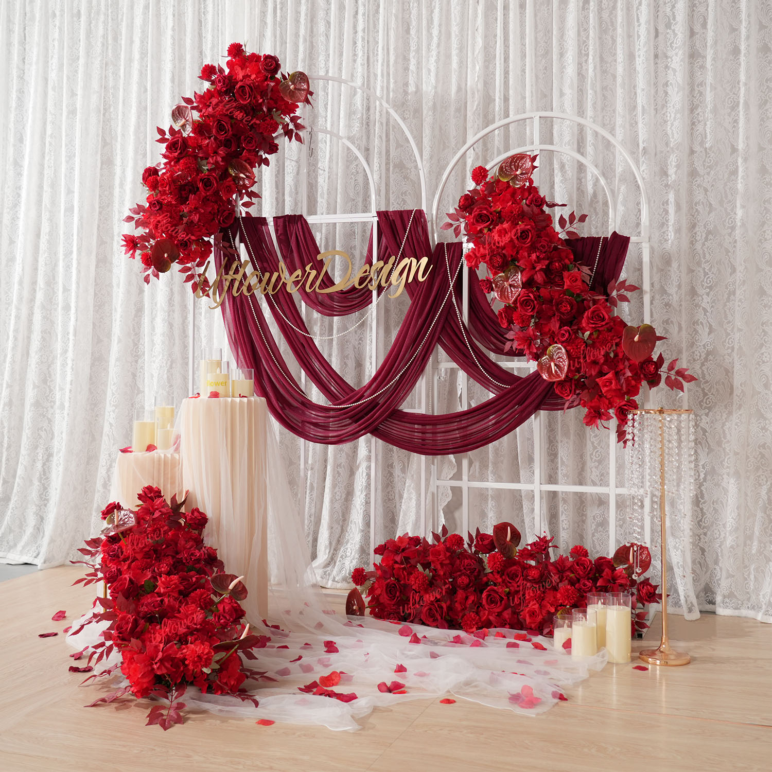 Uflower Red Flower Row Wedding - Flower Wall Panel บทวิจารณ์และราคา