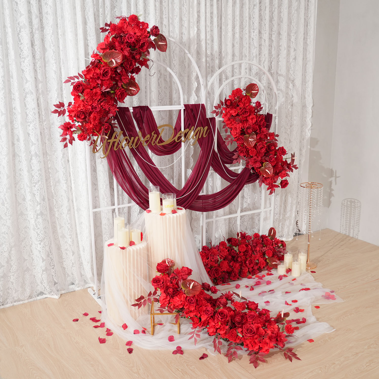 Uflower Red Flower Row Wedding - Flower Wall Panel บทวิจารณ์และราคา