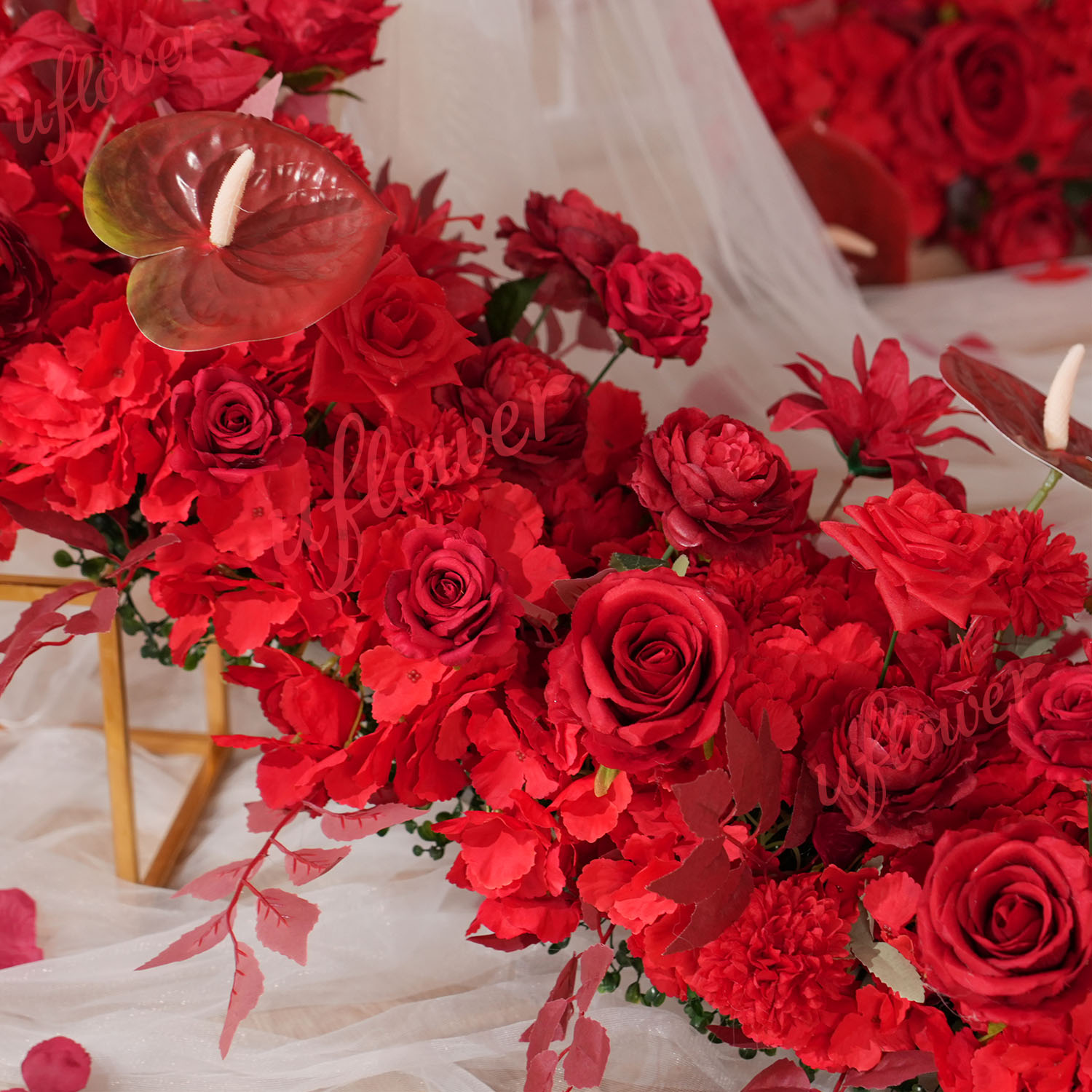 Uflower Red Flower Row Wedding - Flower Wall Panel บทวิจารณ์และราคา
