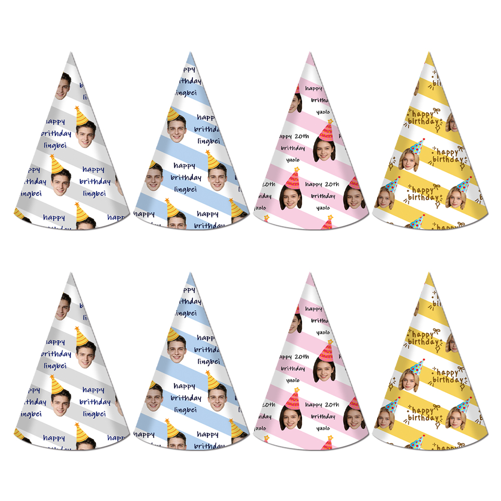 8pcs Custom Text and Photo Fac - Party Hat Cone บทวิจารณ์และราคา