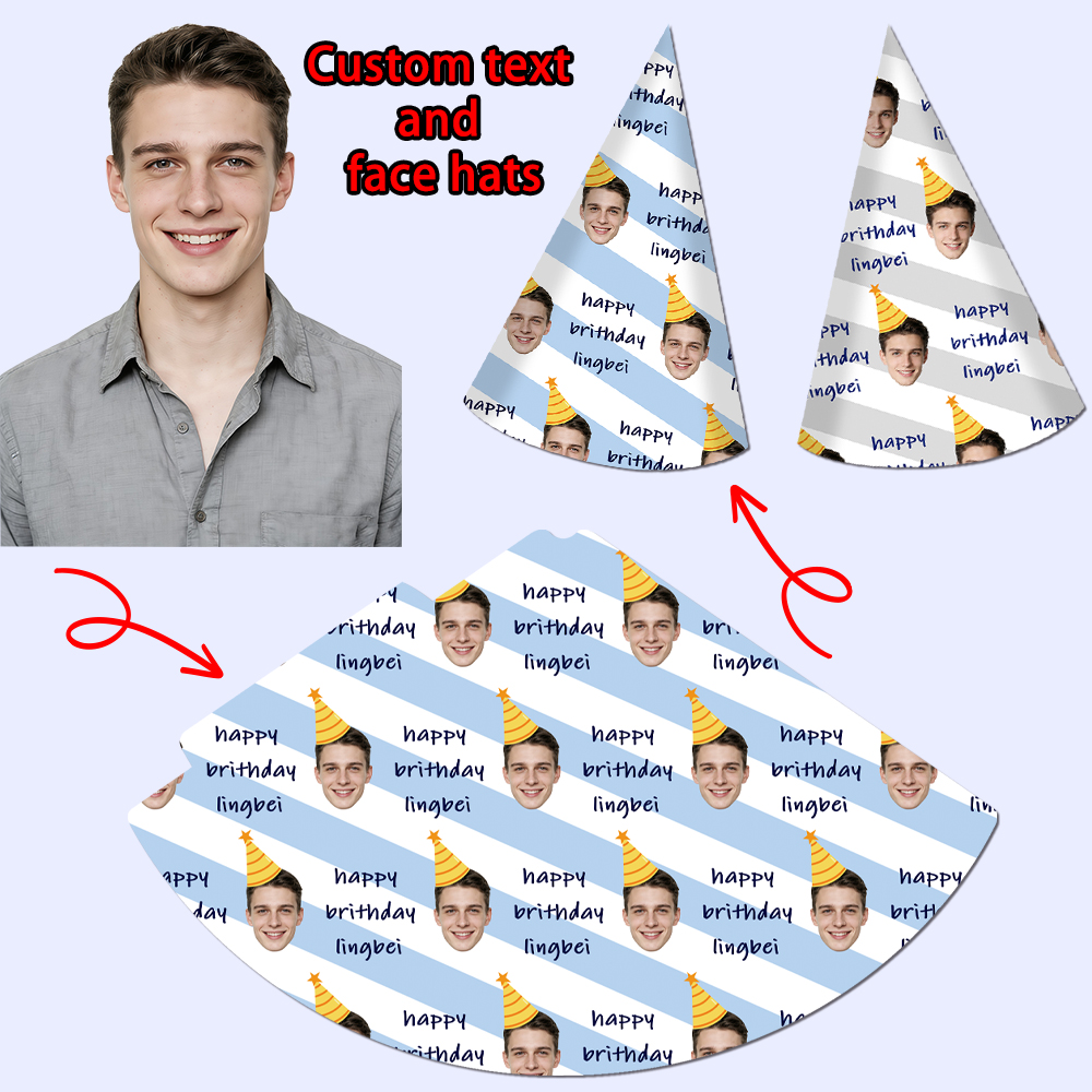 8pcs Custom Text and Photo Fac - Party Hat Cone บทวิจารณ์และราคา