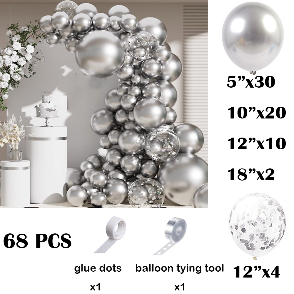 68Pcs Metallic Silver Balloons - Balloon Arch Kit บทวิจารณ์และราคา