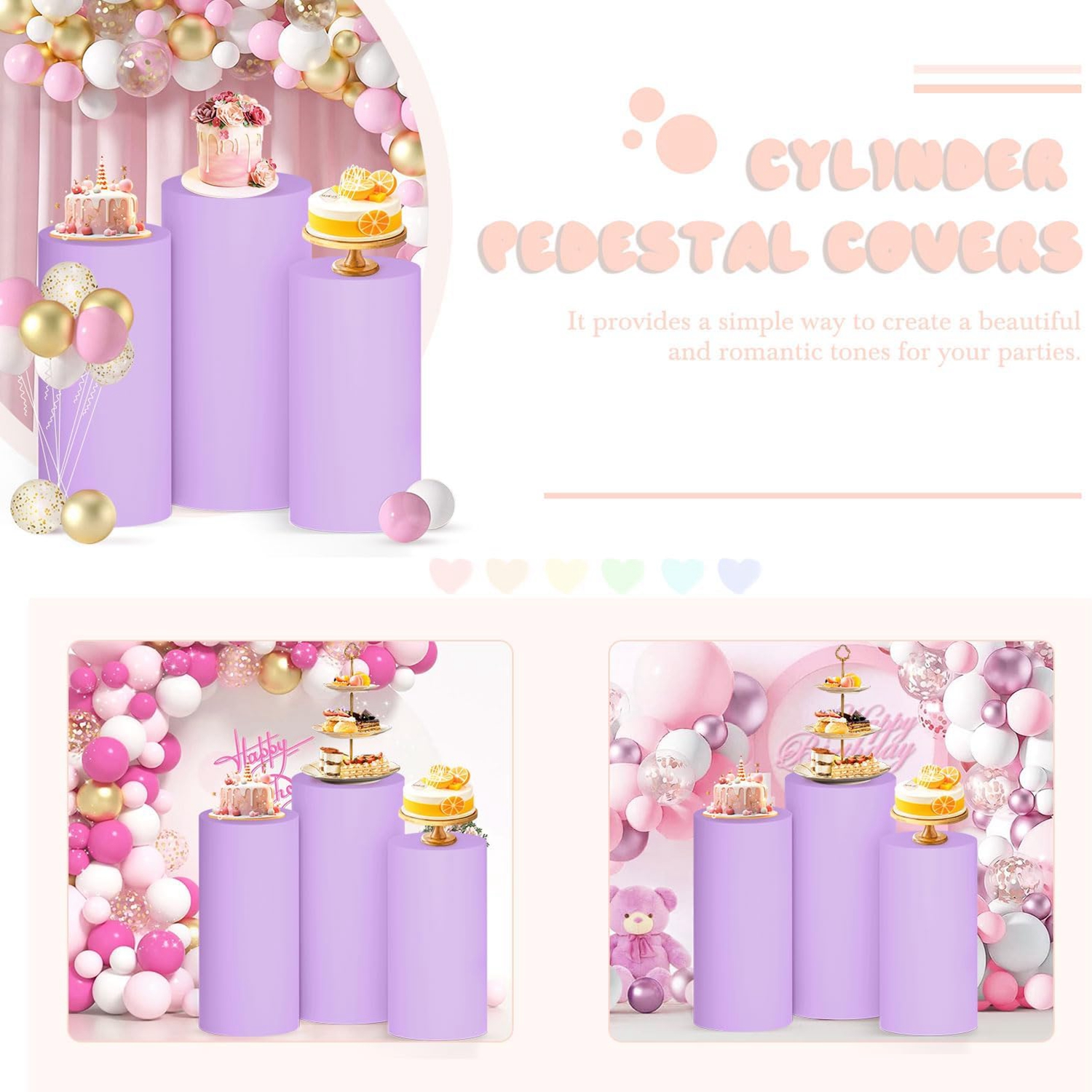 Yeele Purple Cylinder Stand Co - Dessert Table Backdrop บทวิจารณ์และราคา