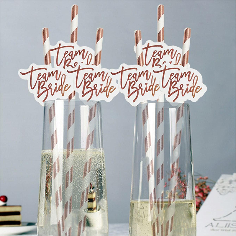 10pcs Team Bride Rose Gold Str - Paper Straw Color บทวิจารณ์และราคา