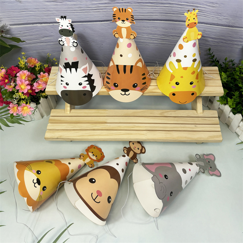 6Pcs Jungle Animal Paper Hats  - Party Hat Cone บทวิจารณ์และราคา