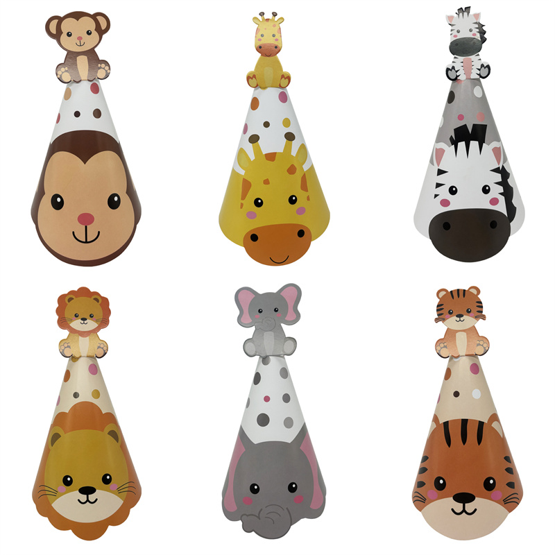 6Pcs Jungle Animal Paper Hats  - Party Hat Cone บทวิจารณ์และราคา