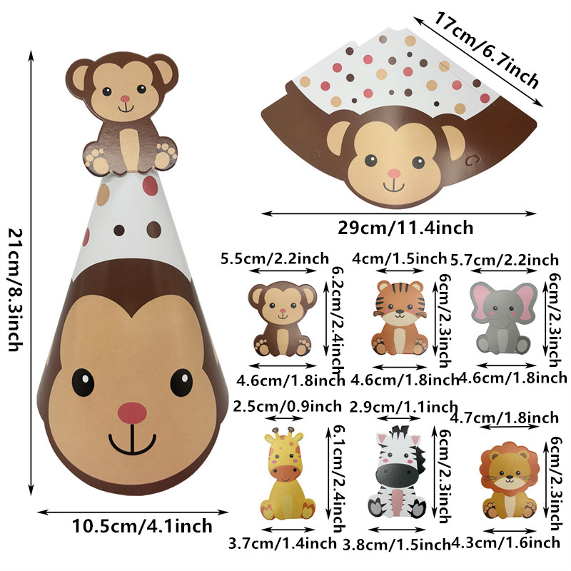 6Pcs Jungle Animal Paper Hats  - Party Hat Cone บทวิจารณ์และราคา