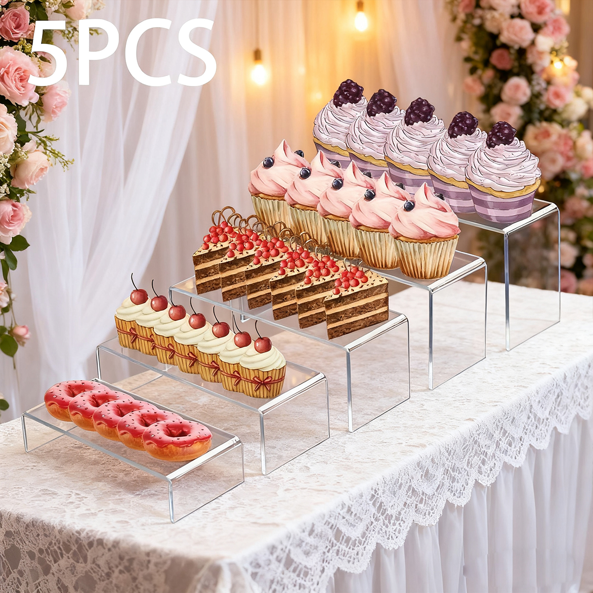 5pcs Acrylic Dessert Display S - Cupcake Stand Tier บทวิจารณ์และราคา