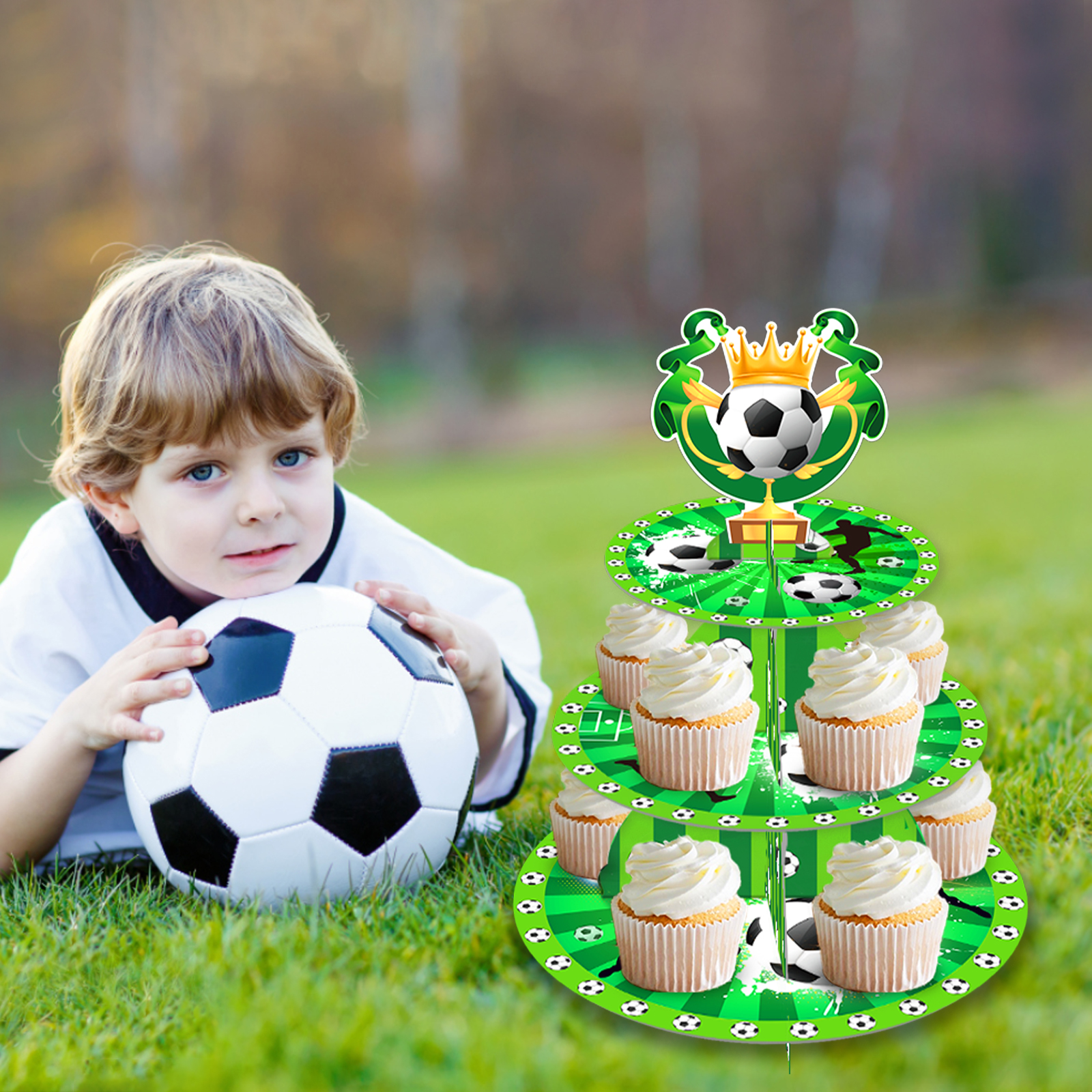 3 Tier Football Sports Soccer  - Cupcake Stand Tier บทวิจารณ์และราคา