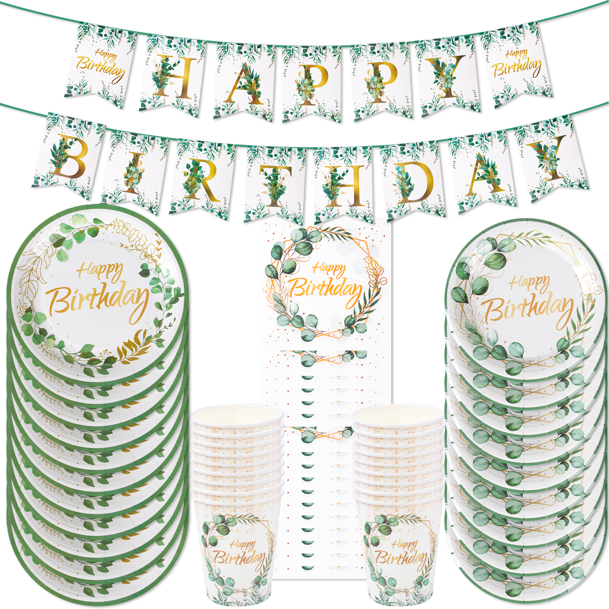 Green Eucalyptus Leaf Happy Bi - Table Cloth Disposable บทวิจารณ์และราคา