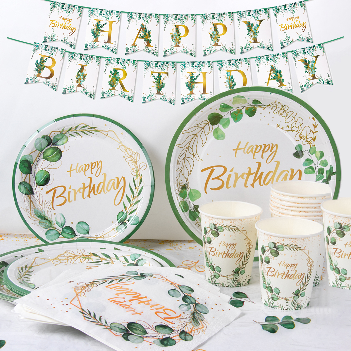 Green Eucalyptus Leaf Happy Bi - Table Cloth Disposable บทวิจารณ์และราคา